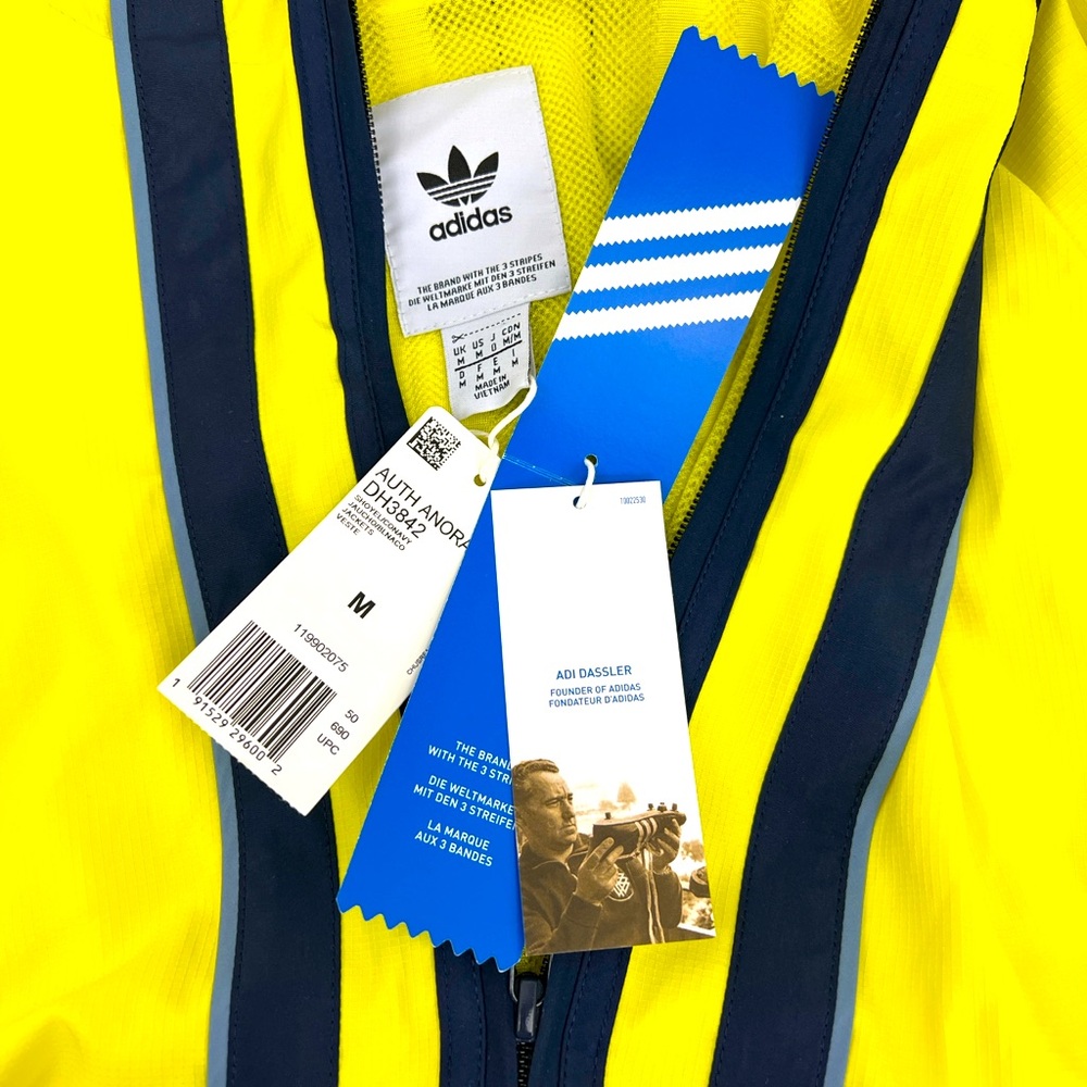 ADIDAS ORIGINAL WINDBREAKER, ANORAK HOODIE,YELLOW & BLUE,MEDIUM,100% POLYESTER - Picture 11 of 16